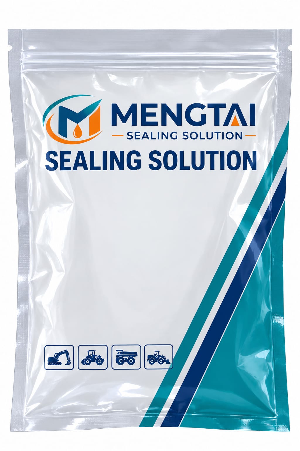 A clear plastic bag labeled Mengtai Sealing Solution with icons representing heavy construction machinery at the bottom.